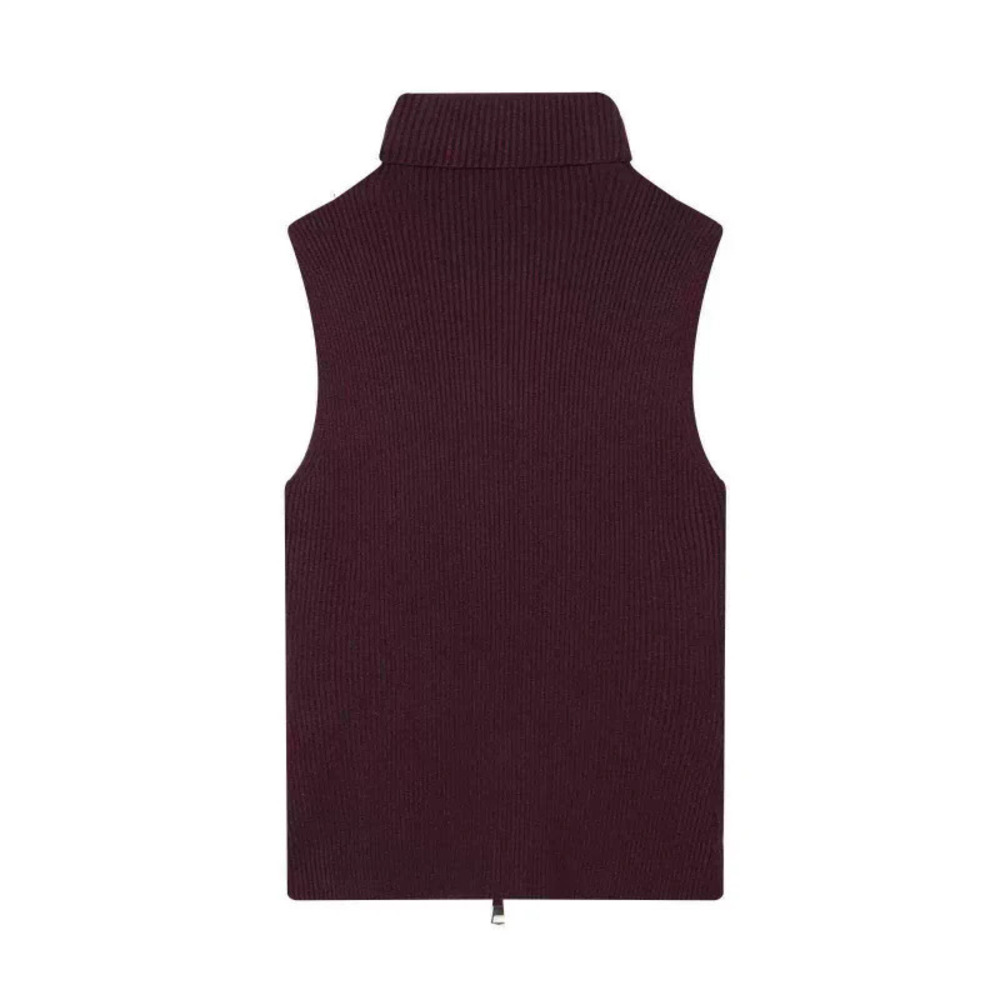 ZARA Summer Vintage Wine Red Turtleneck Zip Knit Vest
